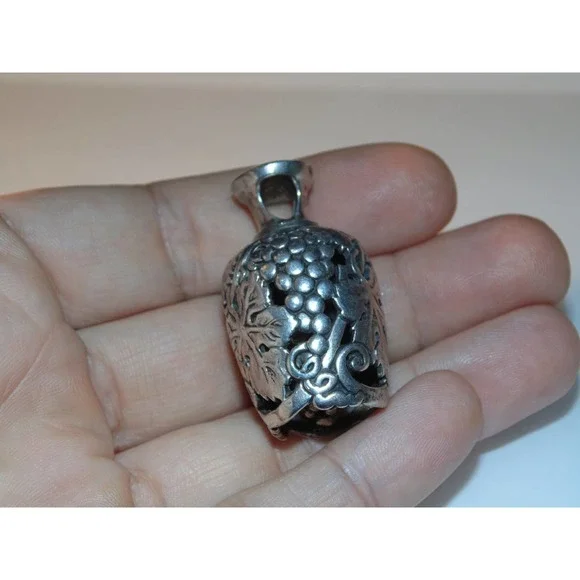 GRB Vintage Sterling Silver HUGE Grapes Wisteria Bell Pendant Gordon Barnett 925